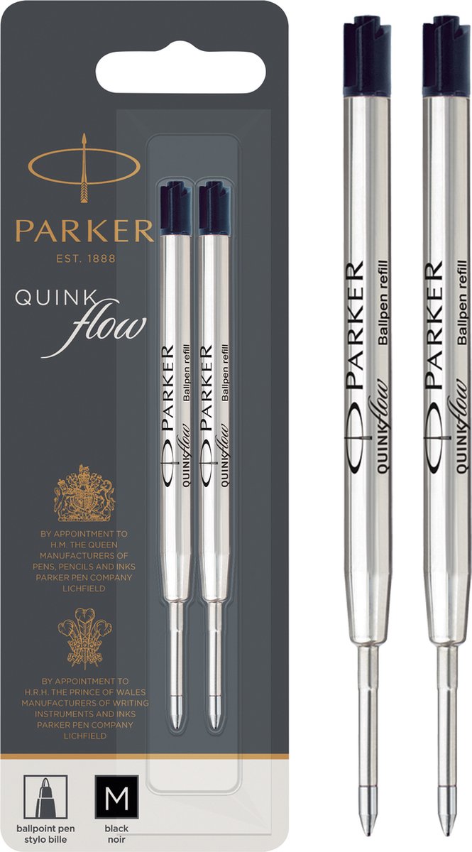 Parker -blækpatron til kuglepen | medium spids | sort QUINKflow-blæk | 2 stk.