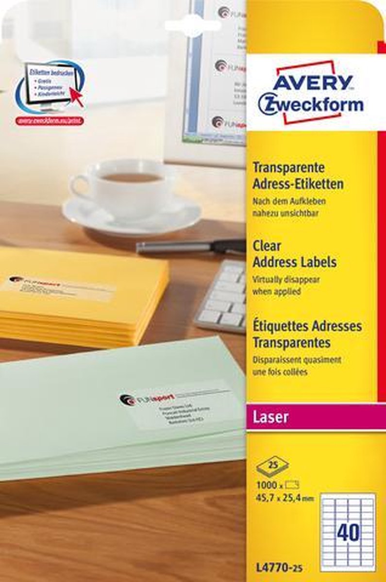 Avery L4770 - transparent address labels - 1000 pcs. - 25.4 x 45.7 mm