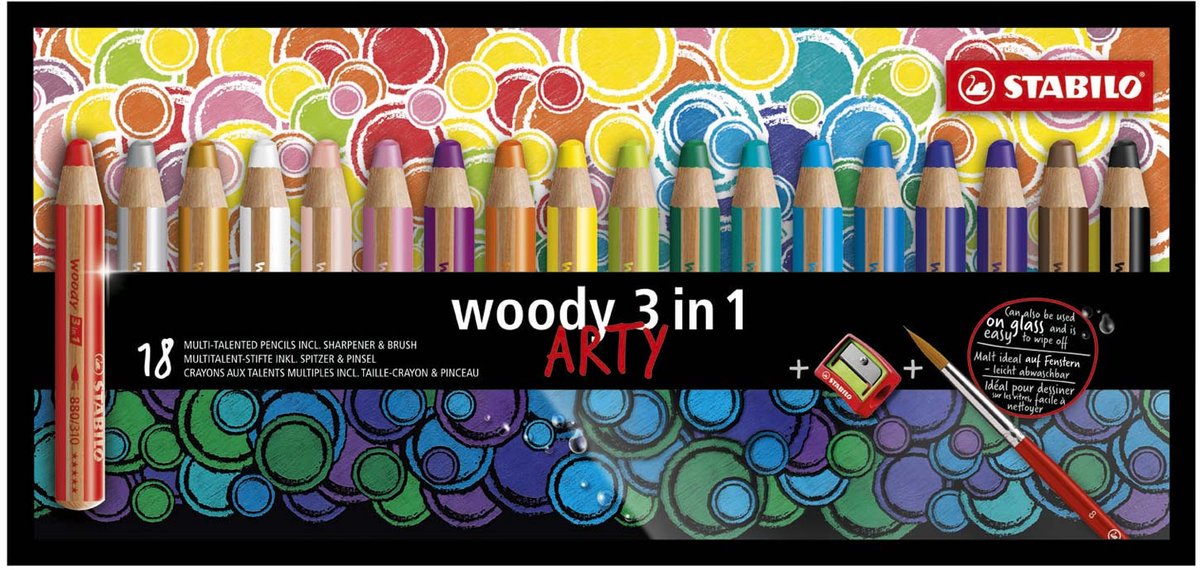 STABILO woody Arty 3 in 1 sæt med 18 penne inkl. spidser
