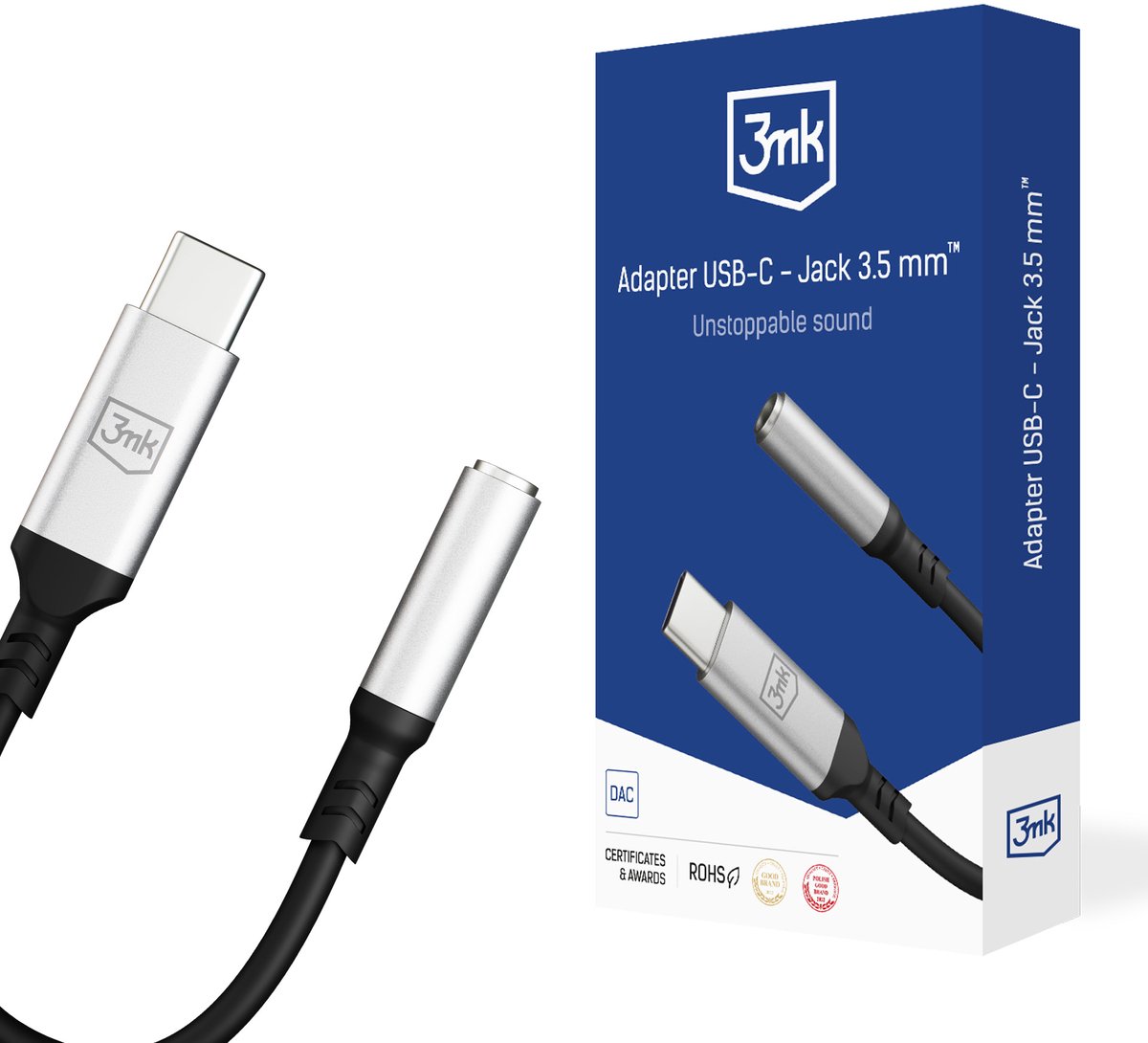 3mk USB-C adapter - 3.5 mm minijack - silver