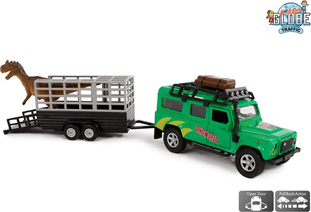 Kids Globe Die-cast Land Rover with Dino trailer 29cm