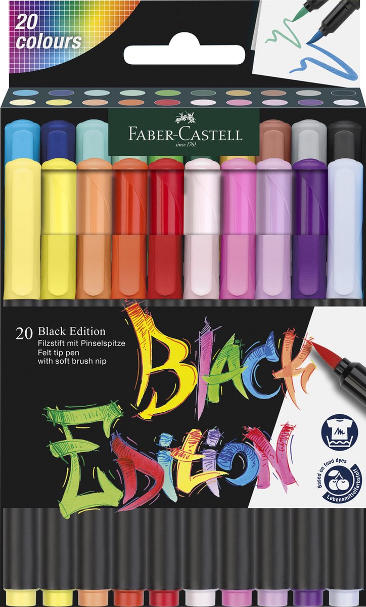 Faber-Castell Black Edition marker pensel spids blød 20 ass