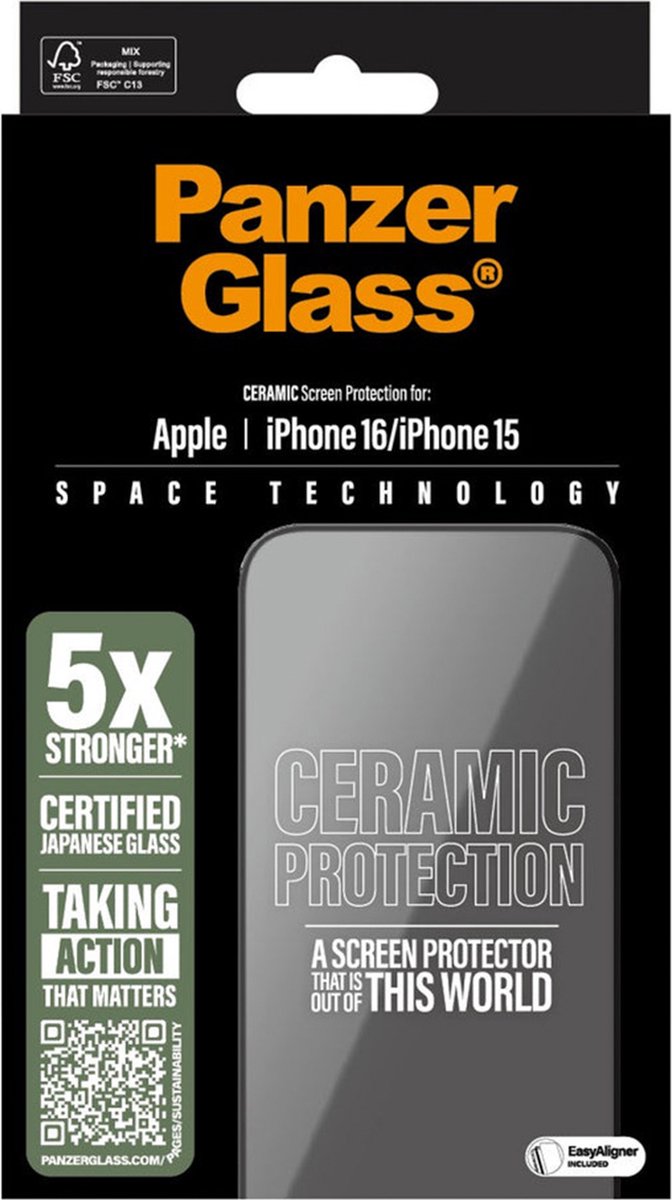 PanzerGlass Ceramic Screen Protector iPhone 16 | Ultra-Wide Fit