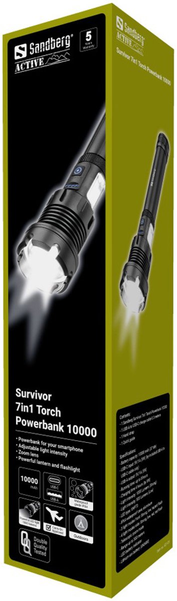 Sandberg Survivor 7in1 Torch Powerbank 10000mAh - 10000 mAh