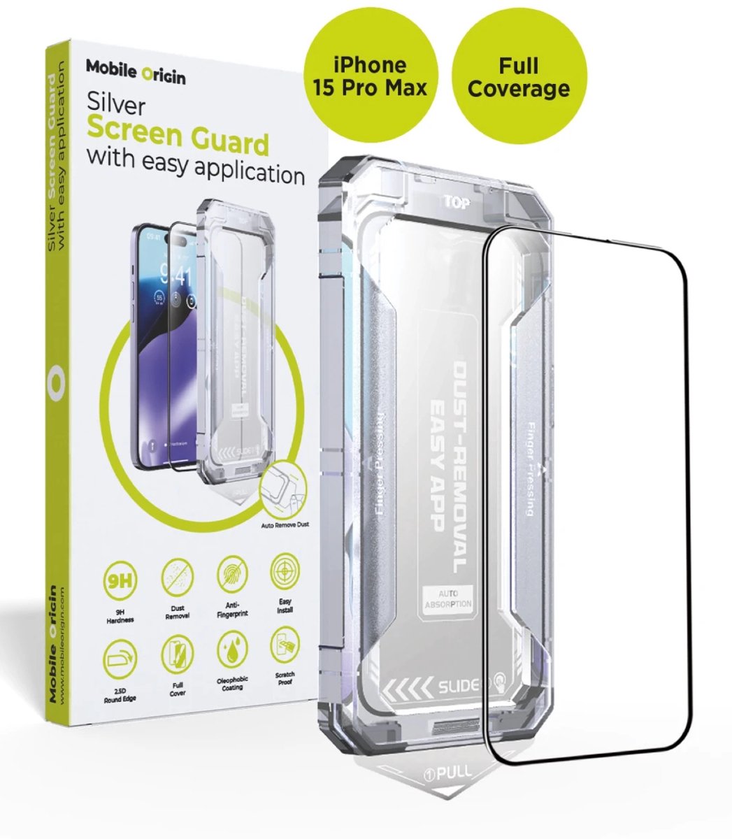 Mobile Origin Yellow Screen Guard iPhone 15 Pro Max with easy application