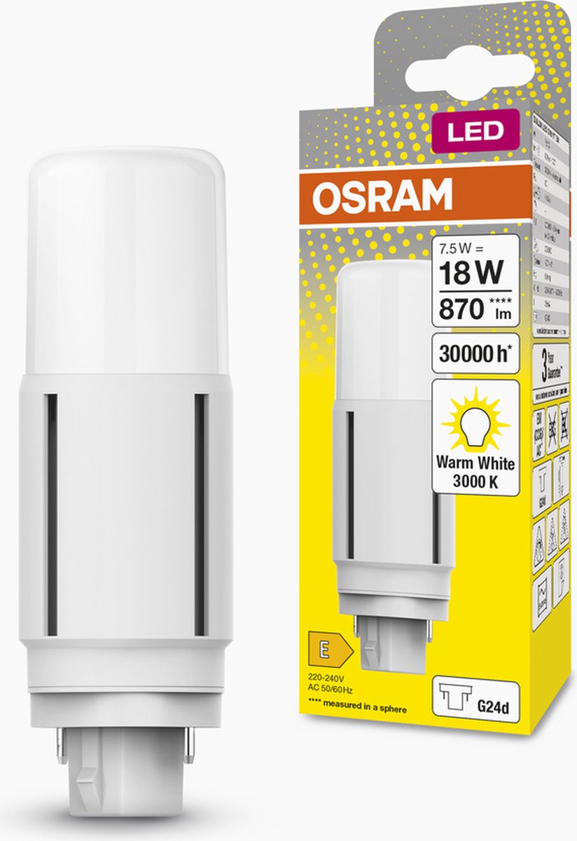Osram LED pære DULUX LED D vertical 7.5W/830 (18W) G24D-2 EM/230V G24d-2