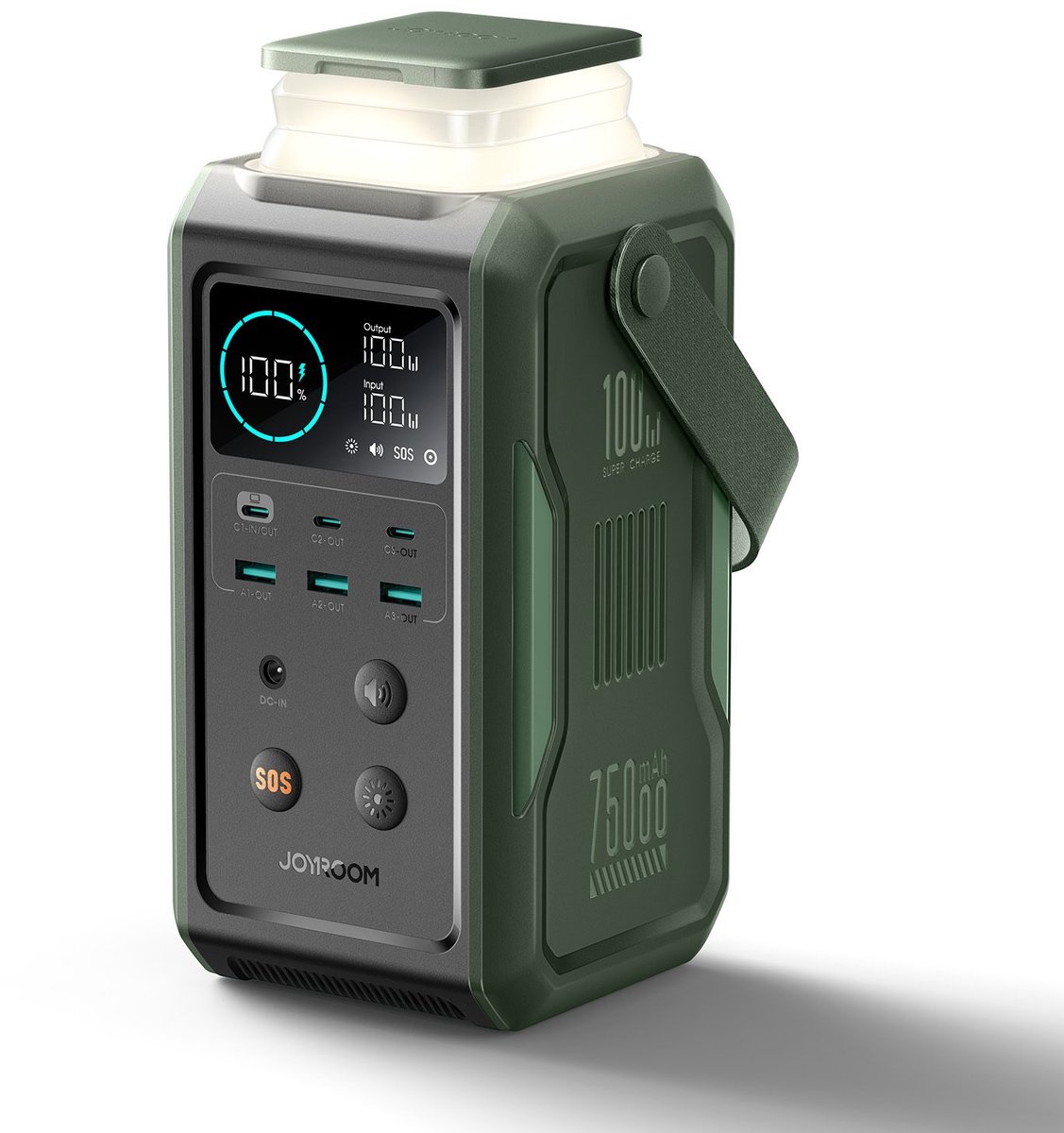 Joyroom JR-PBF10 75000mAh 100W 3x USB-C 3x USB-A with foldable flashlight and handle - green - 75000 mAh