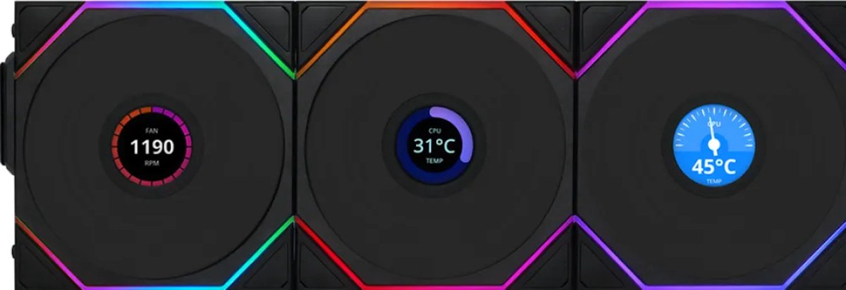 Lian Li UNI FAN TL Wireless LCD Reverse (3-pack) - Kabinet køler - 120mm - Sort med RGB LED lys - 31 dBA