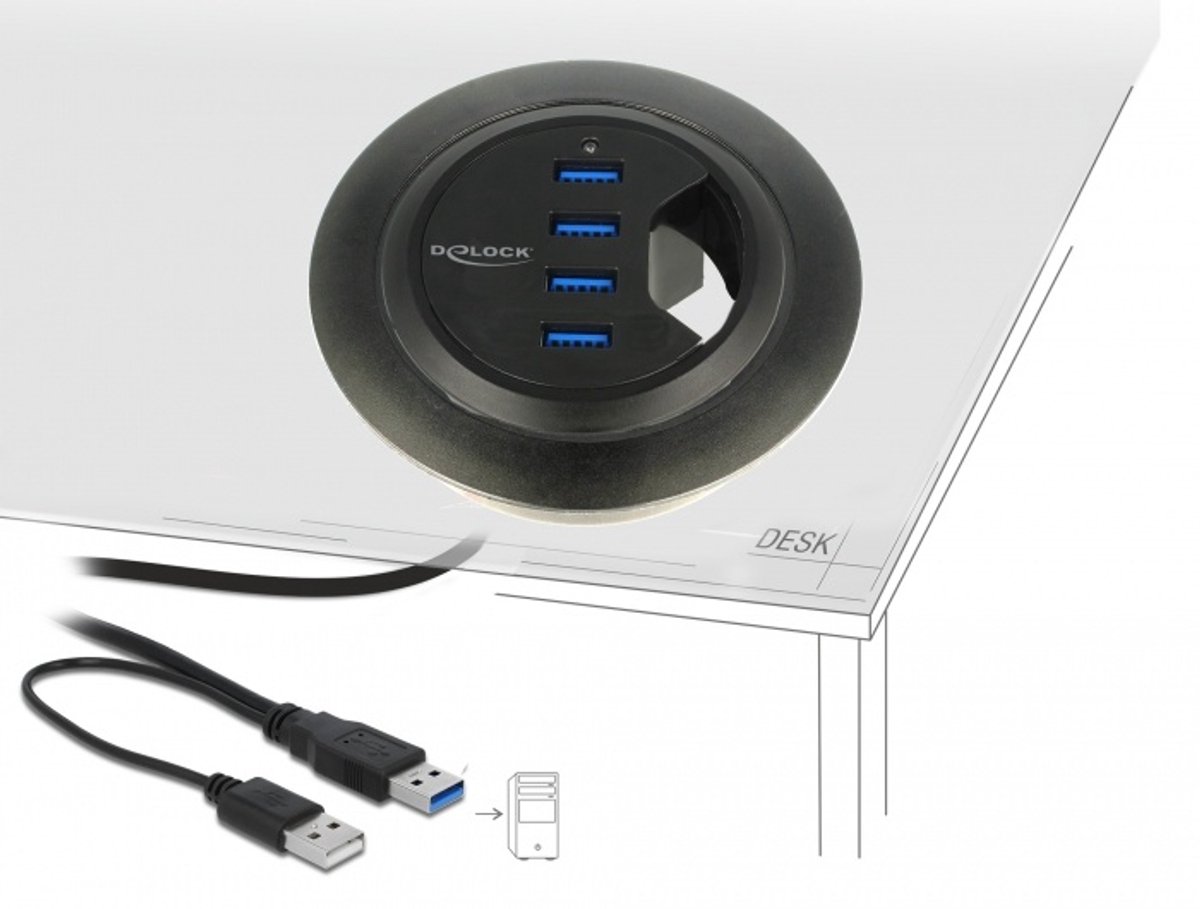 DeLOCK In-Desk Hub USB hub - 4 ports - Sort