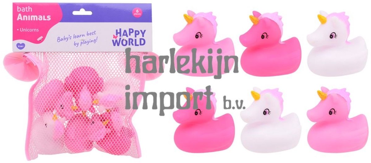 Johntoy Happy World Flamingo & Unicorn Bath Figures 6pcs.