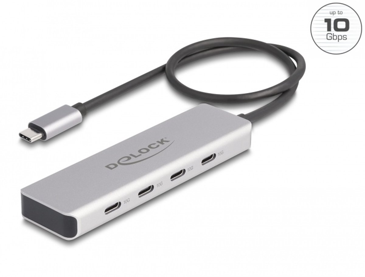 DeLOCK - Hub - 10 Gbps with 35 cm Connection Cable - 4 Ports USB hub - 4 ports - Grå