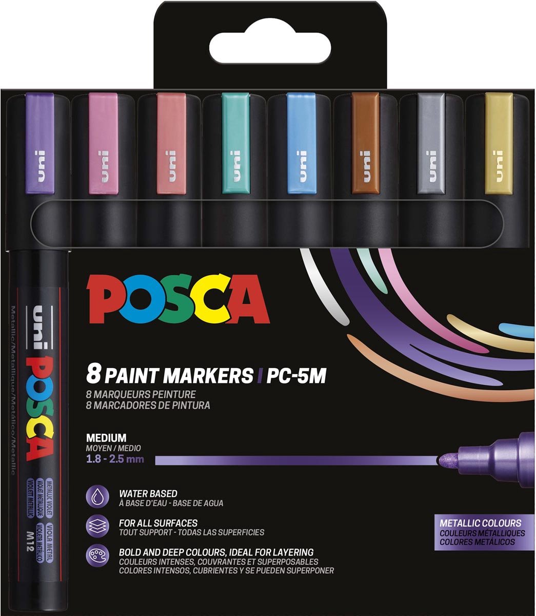 POSCA marker sæt PC-5M 8 ass. metallic. Farver