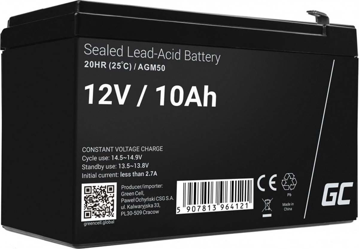 Green Cell AGM50 - 12V 10Ah VRLA Battery | AGM | Maintenance-Free