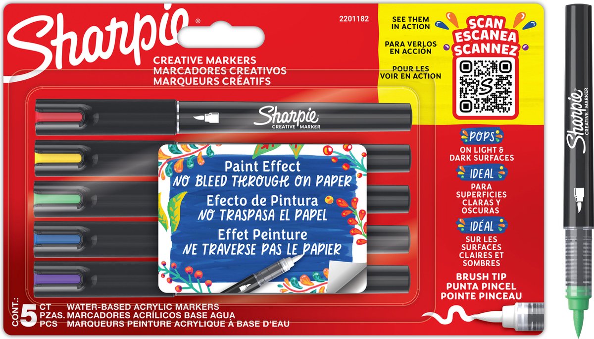 Sharpie Creative Marker Penselspids | Assorterede farver | 5 Stk