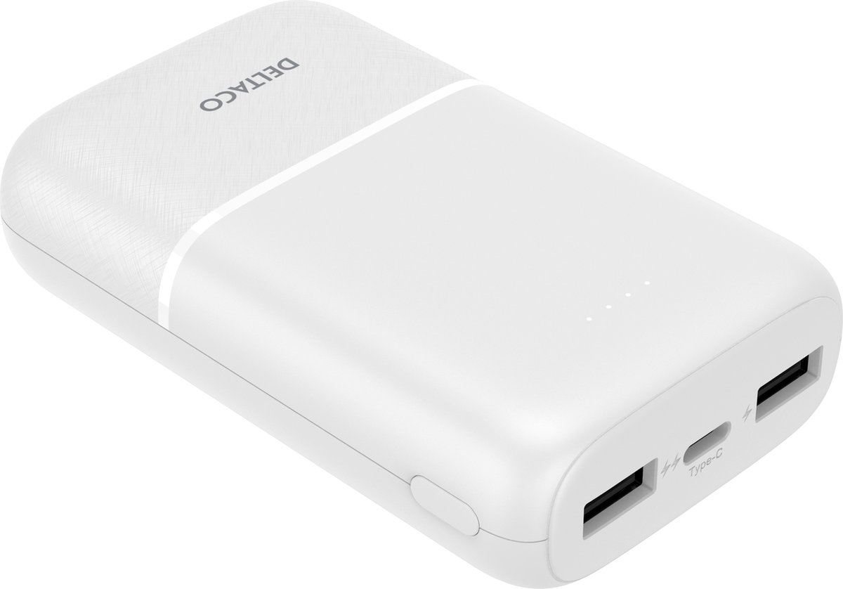 Deltaco PB-C1005 Powerbank | 2x USB-A | 1x USB-C | White - 10000 mAh