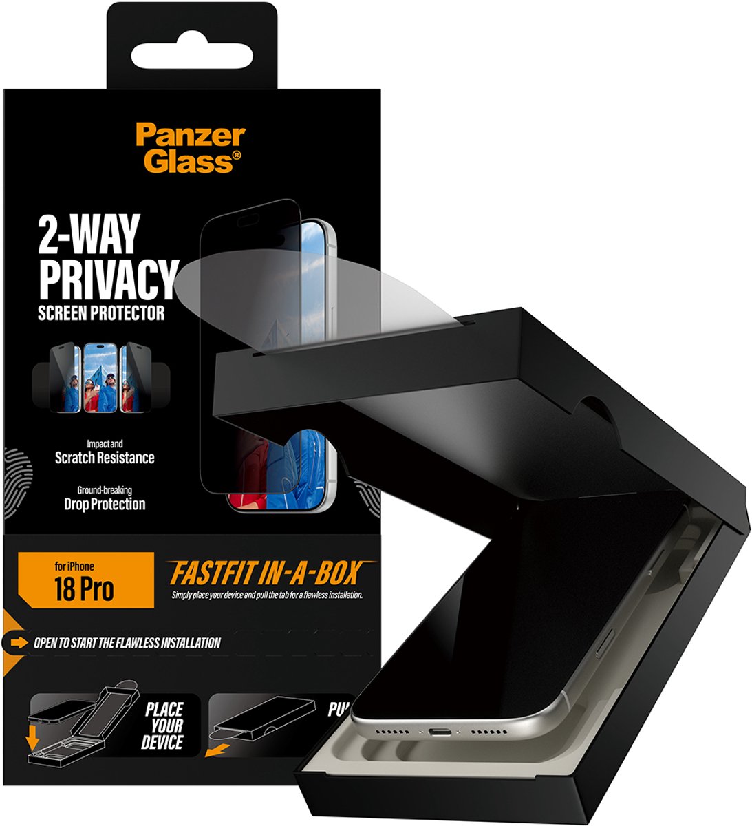 PanzerGlass 2-Way Privacy Screen Protector Apple iPhone 18 Pro | Ultra-Wide Fit w. FASTFIT IN-A-BOX