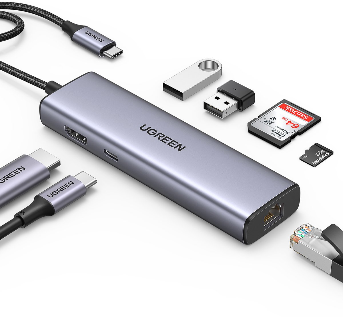 UGREEN 7-in-1 USB-C Hub - HDMI - Gray