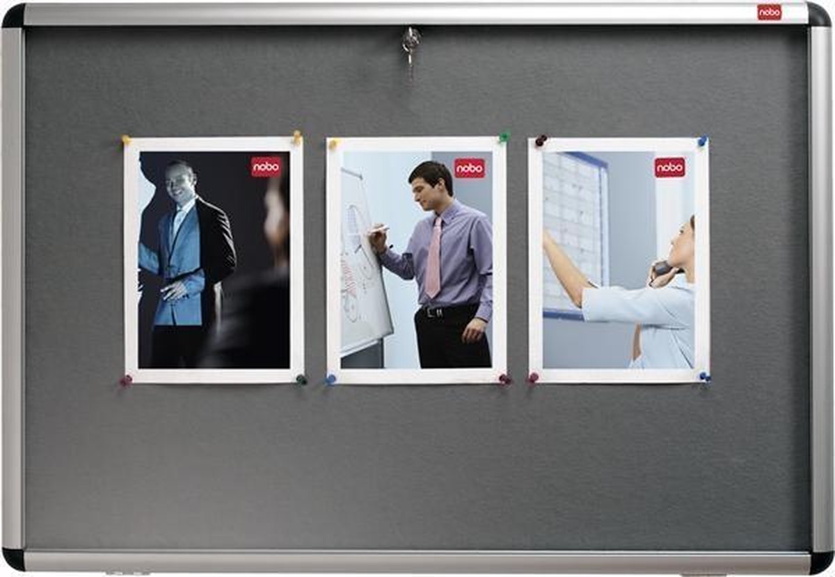 Nobo enclosed bulletin board - 965 x 665 mm - grey