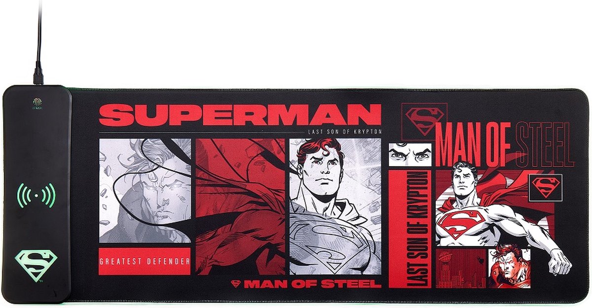 Numskull DC Comics Superman XL RGB Gaming Mat with 15W Wireless Charger