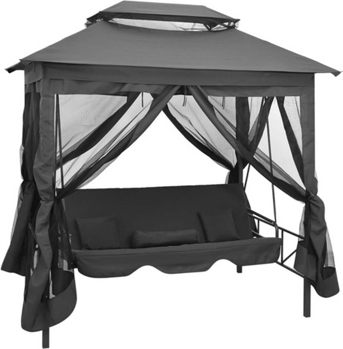 vidaXL Gartenschaukel mit Bettfunktion und Dach 220×160×240 cm Stahl dunkelgraue