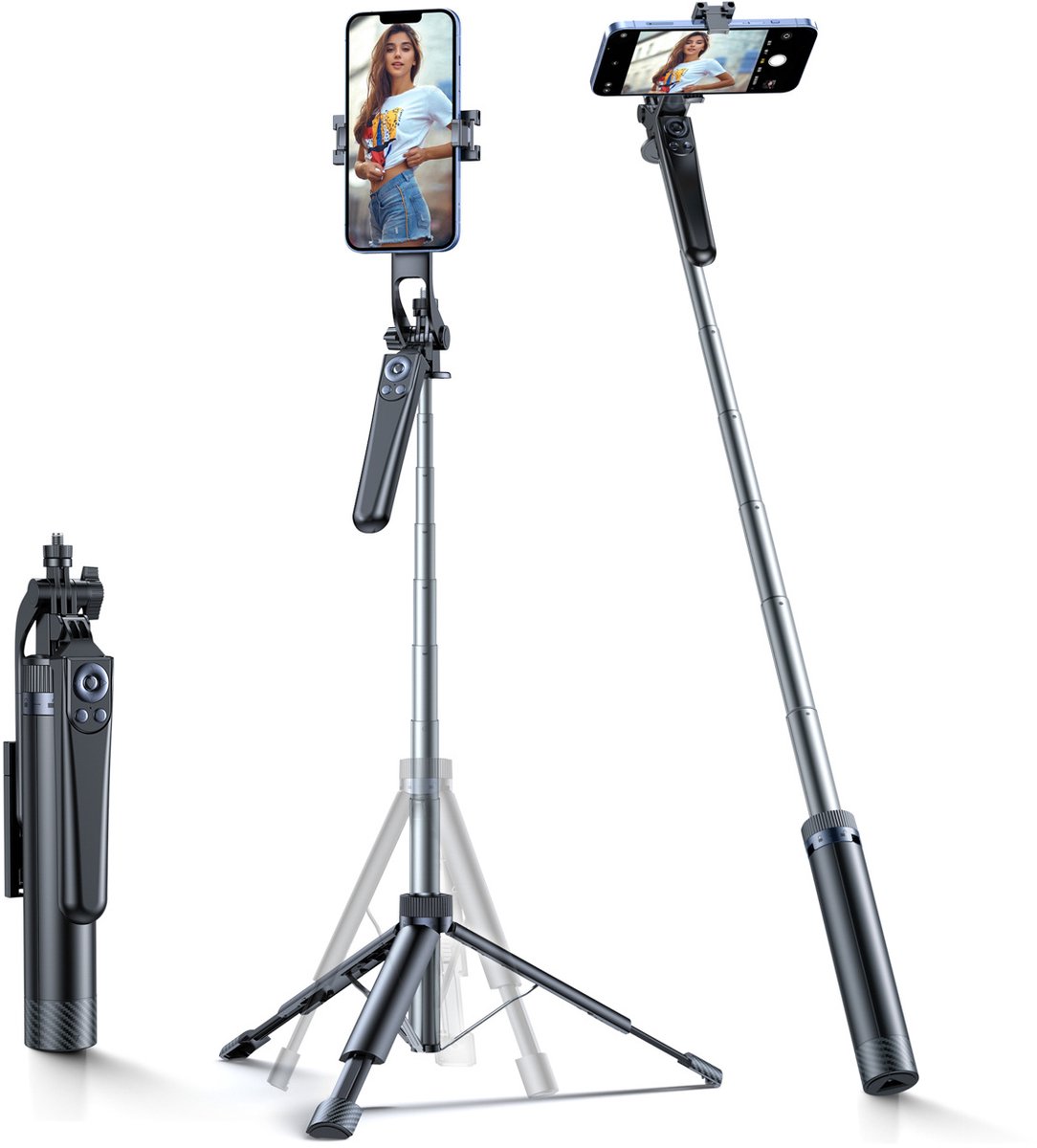 Wozinsky Selfie stick WC1Y30S telescopic tripod 1.3m with phone holder - black