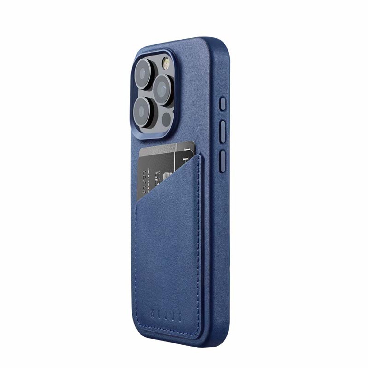 Mujjo iPhone 15 Pro Wallet Leather Case - Monaco Blue