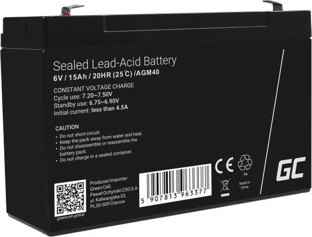 Green Cell AGM40 AGM 6V/15Ah Gel Deep