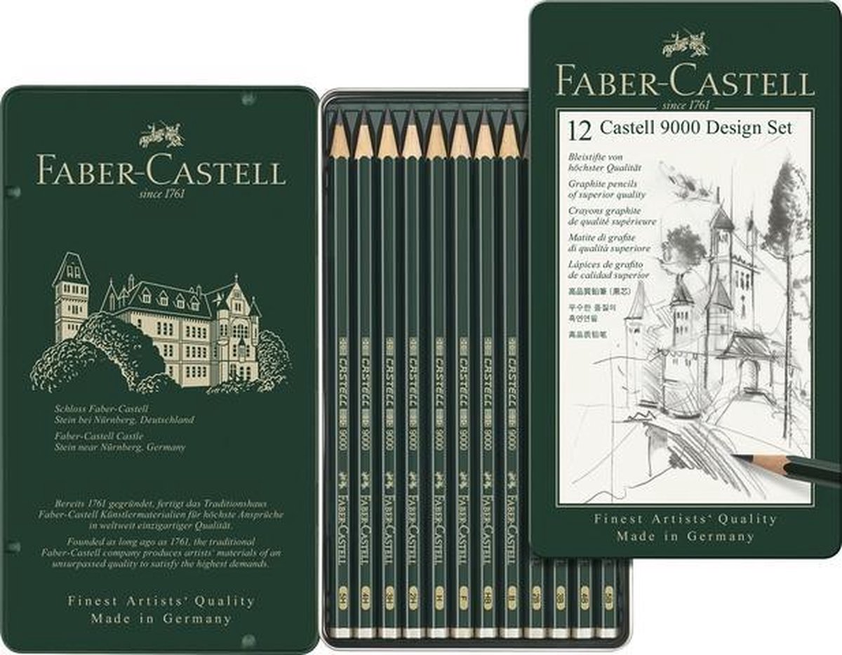 Faber-Castell Castell 9000 pencil 5B-5H tin æske 12 as