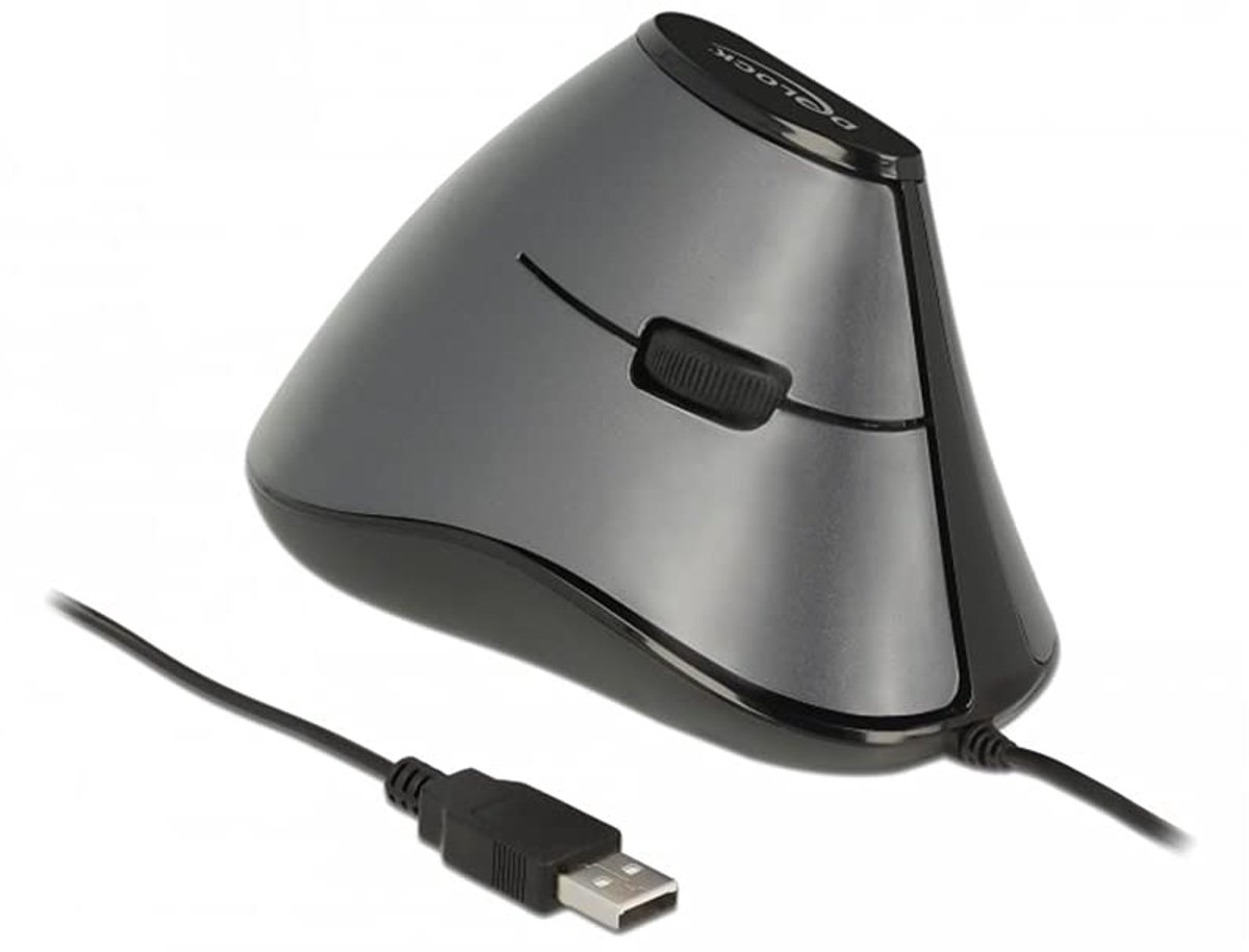 DeLOCK - vertical mouse - USB - grey black - Vertical mouse - Optisk - 5 knapper - Sort