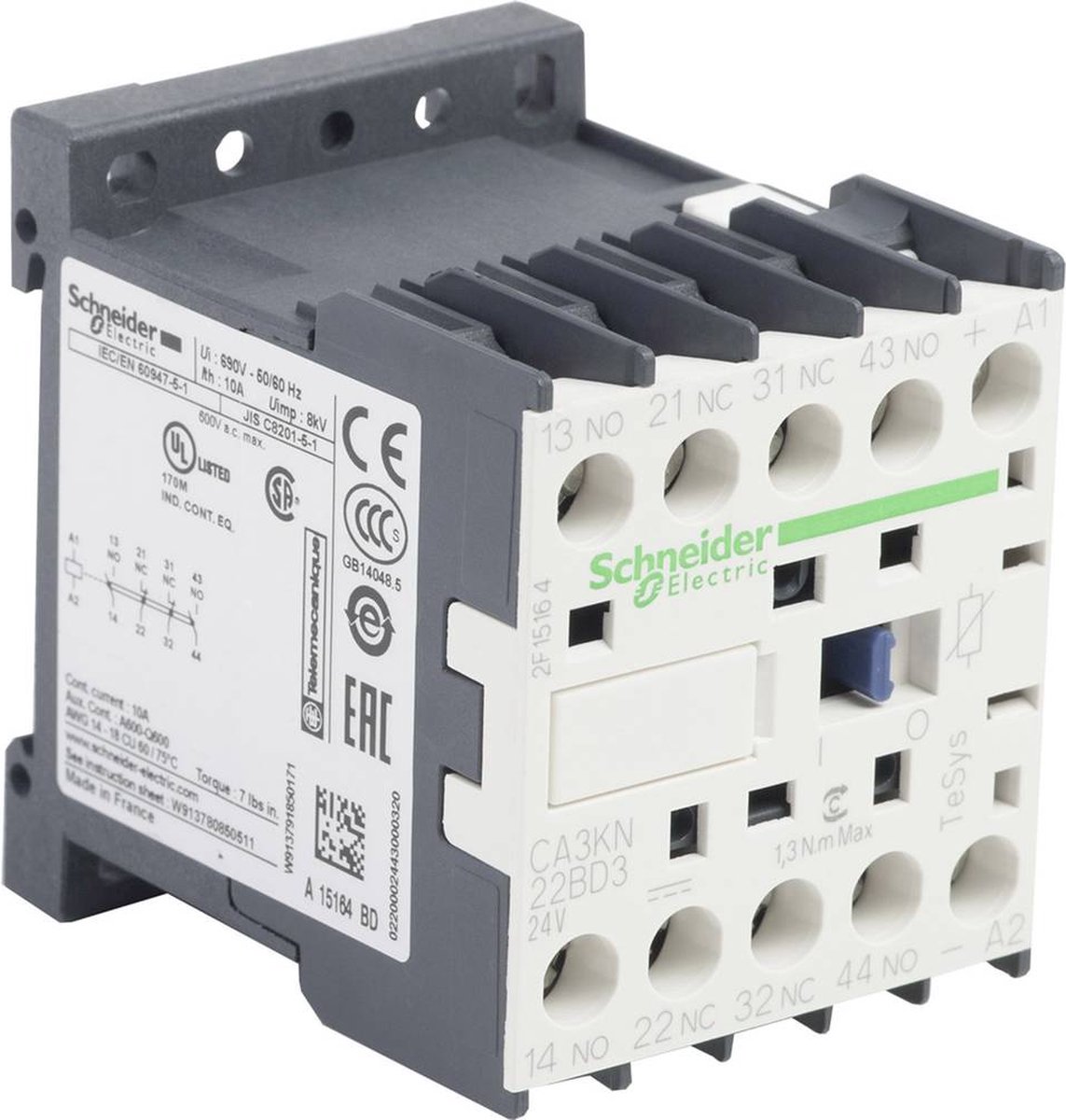 Schneider Electric CA3KN22BD3 Contattore ausiliario 2 NC, 2 NA con diodo Pezzo 1 pz.