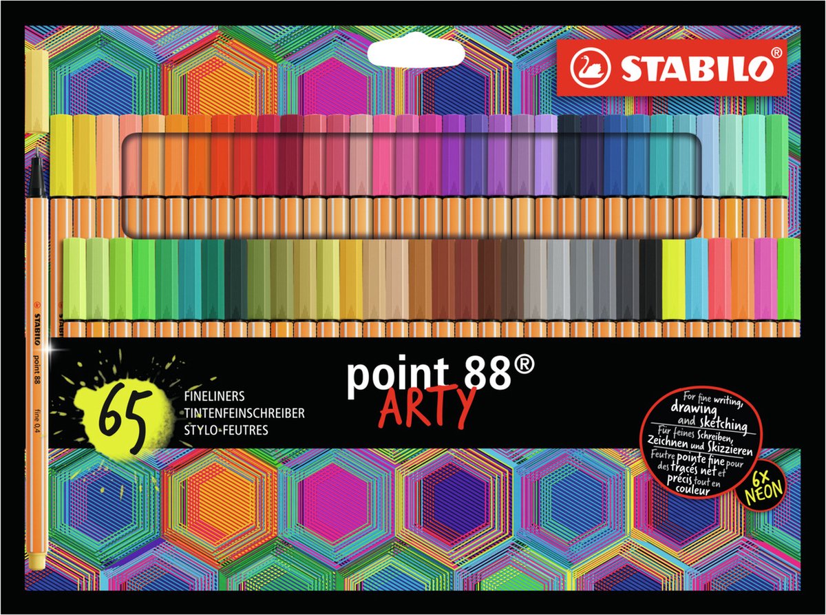 STABILO - Pen 88 fineliner ARTY cardboard wallet of 65 colors
