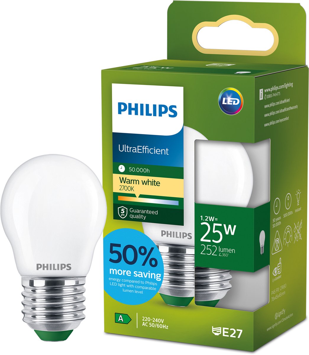 Philips LED pære Standard 5,2W/840 (75W) Klar E27