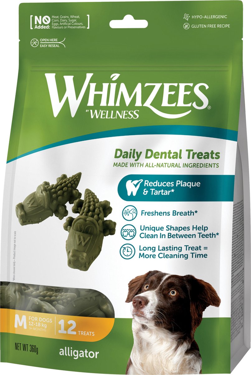 Whimzees tyggeben, alligator, M, pose m/12 stk. (W