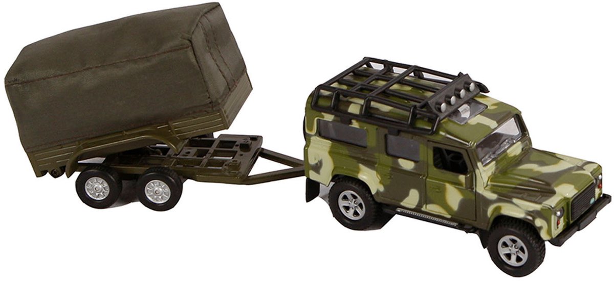 Kids Globe Die-cast Land Rover With Army Trailer 27cm