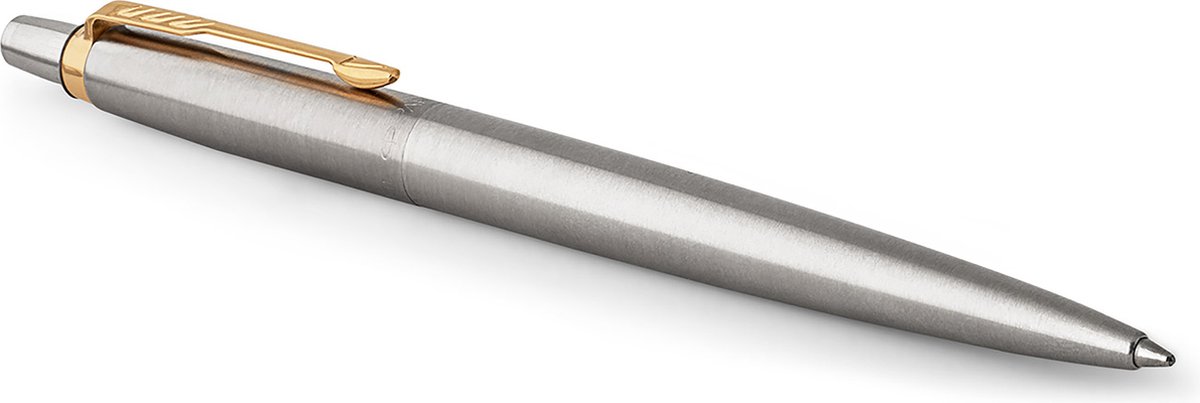 Parker Jotter kuglepen | rustfrit stål med gyldne detaljer | medium spids blå blæk