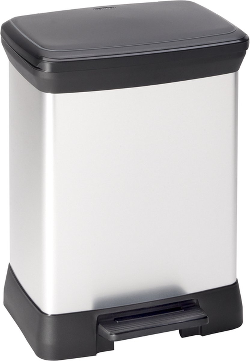 Curver - Cubo de basura Deco Duo con pedal, 2 cubetas 10+18L, acabado color acero