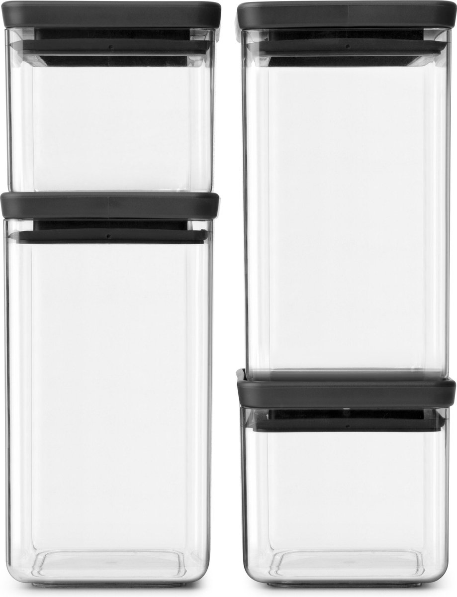 Brabantia Ensemble de bocaux de rangement carrés TASTY+ Gris foncé