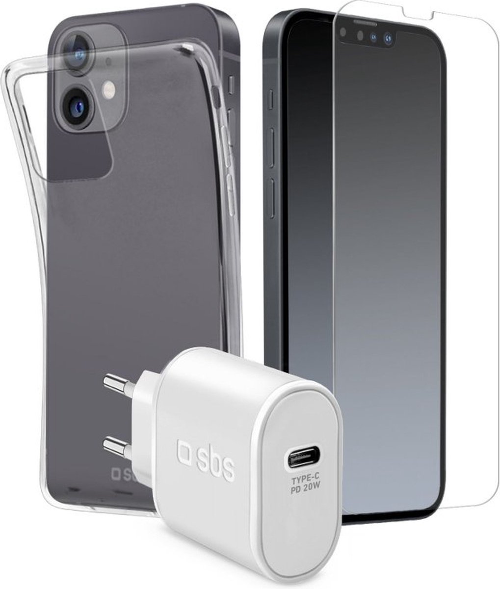 SBS oplader, cover og beskyttelsesglas-kit til iPhone 14 / 13®
