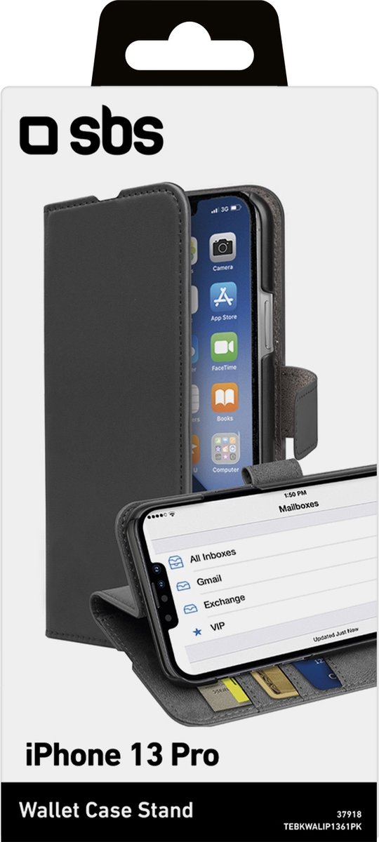 SBS Book Wallet Case med standerfunktion til iPhone 13 Pro - Sort