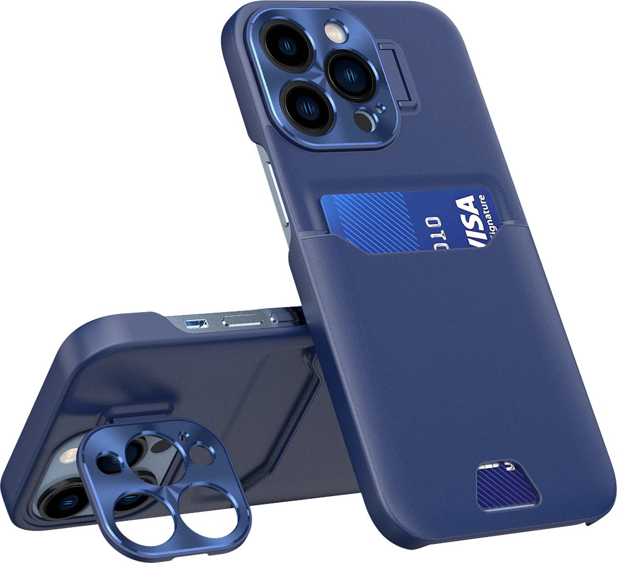Hurtel Leather Stand Case for iPhone 14 Pro Max Cover Card Wallet with Stand Blue