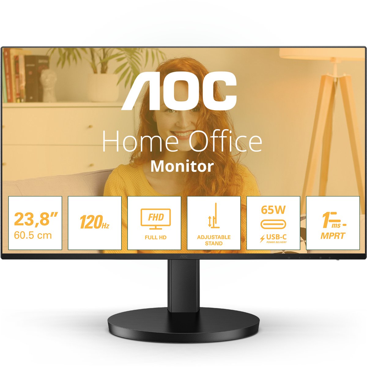24" AOC Basic-line 24B3CF2 - 1920x1080 (FHD) - 100Hz - IPS - 65W USB-C