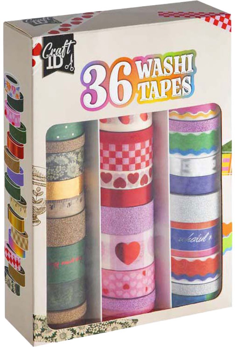 Creative Craft Group Washi tape, æske med 36 ruller. Glitter