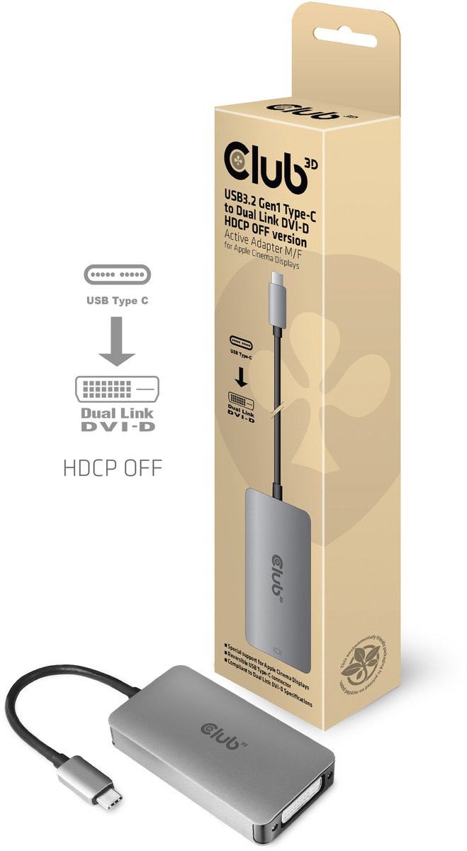club3D CAC-1510-A USB-C® / DVI Adaptateur [1x USB-C® - 1x DVI] argent 24.5 cm