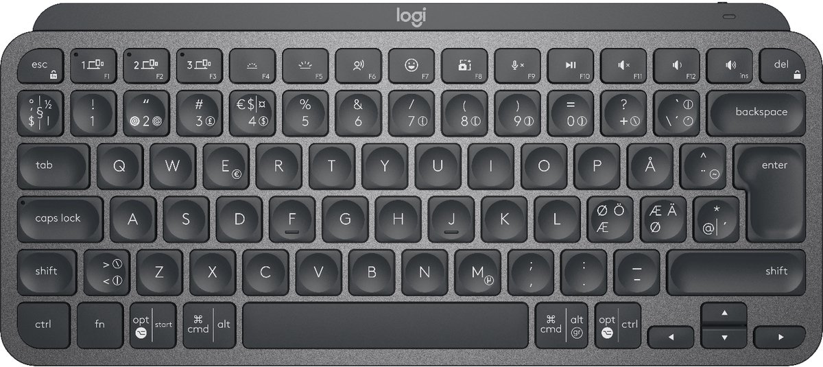 Logitech MX Keys Mini Minimalist Wireless Illuminated Keyboard - Graphite - Tastatur - Nordisk - Sort