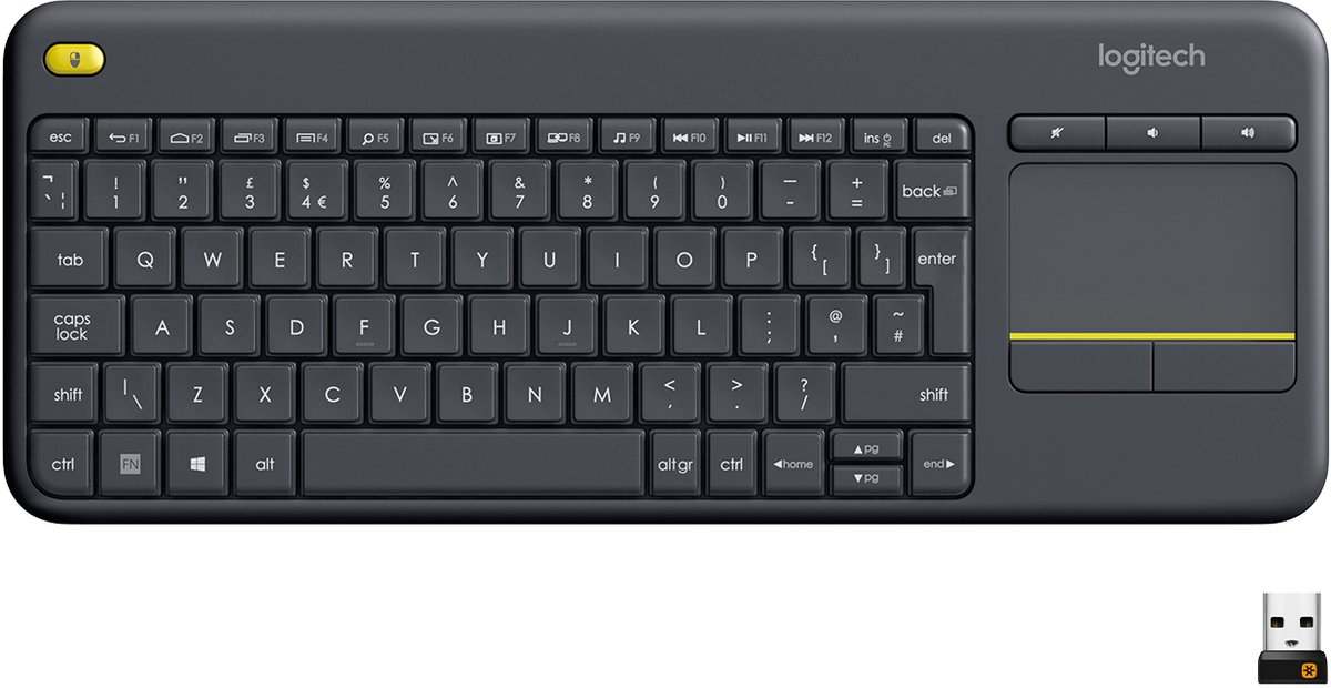 Logitech K400 Plus Ergonomic Wireless Touch - Tastatur - Amerikansk engelsk - Sort