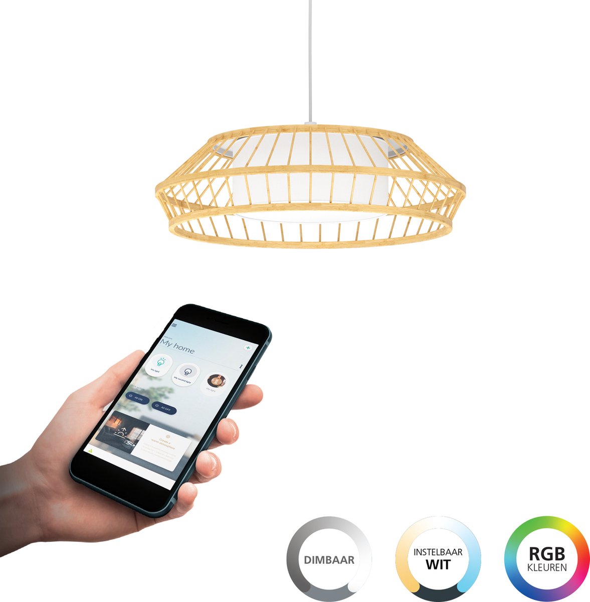 EGLO CONNECT.Z YUKU SMART pendel hvid/bambus M/FARVER(RGB) OG TUNABLE WHITE
