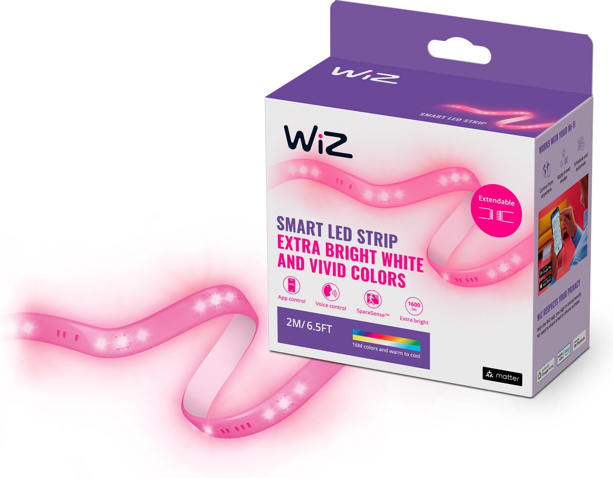 WiZ Smart LED strip startsæt, 2m, dæmpbar, RGB og Justerbart hvidt lys