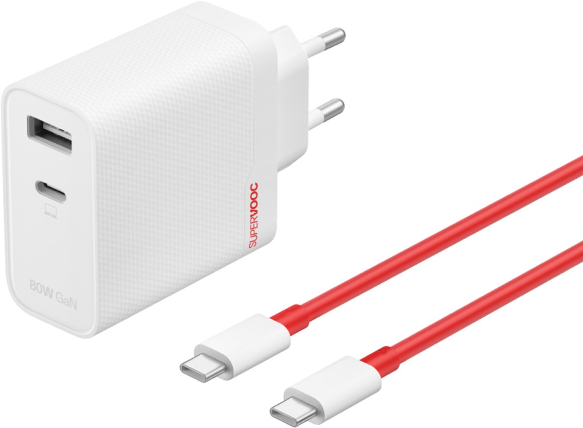 OnePlus 80W SUPERVOOC GaN strømadapterkit med dobbeltporte