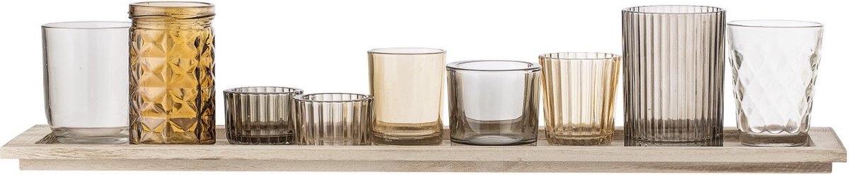 Bloomingville Plateau Sanga avec bougeoirs, 10 pièces Marron