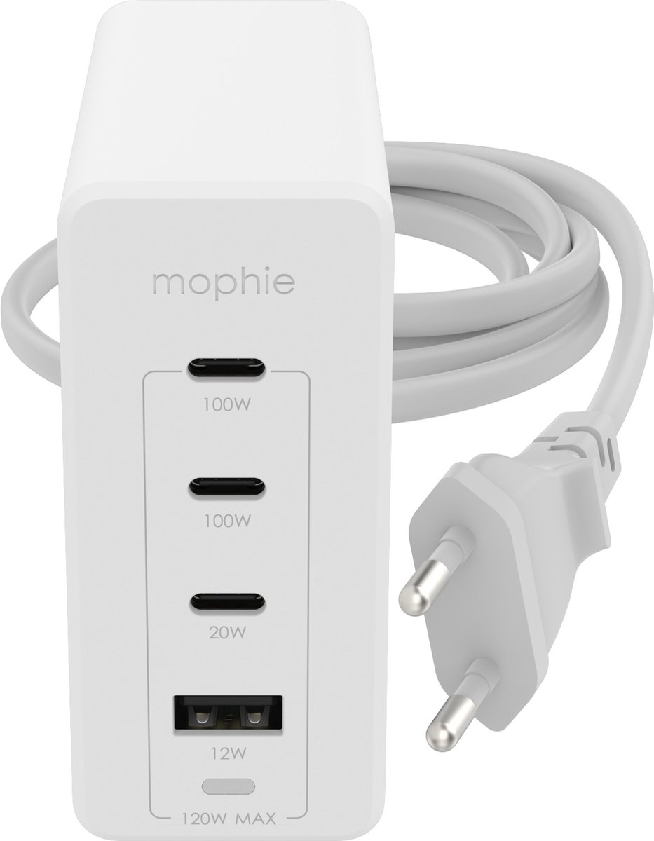 Mophie USB-C 120W Wall Adapter PD HUB (3xUSB-C + 1xUSB-A) GaN - White